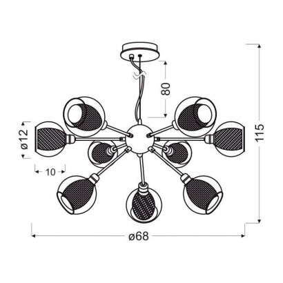 Lampa wisząca chromowa szklany klosz z koszyczkiem 9x40W Dixi Candellux 39-65018